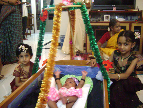 Akshara during the thottil ceremony